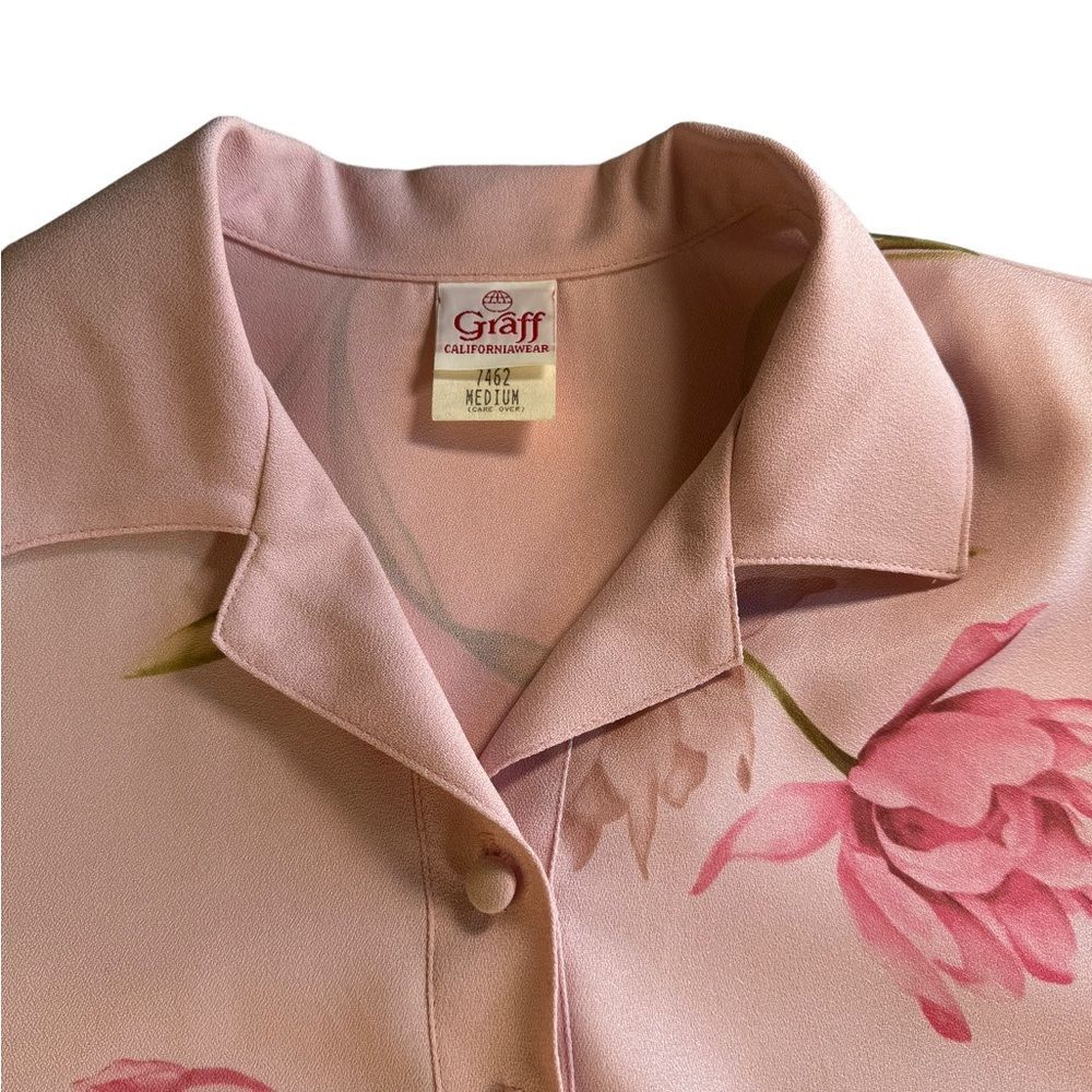 Graff Vintage Floral Pink Collared Blouse Made In Usa Size Medium View 2